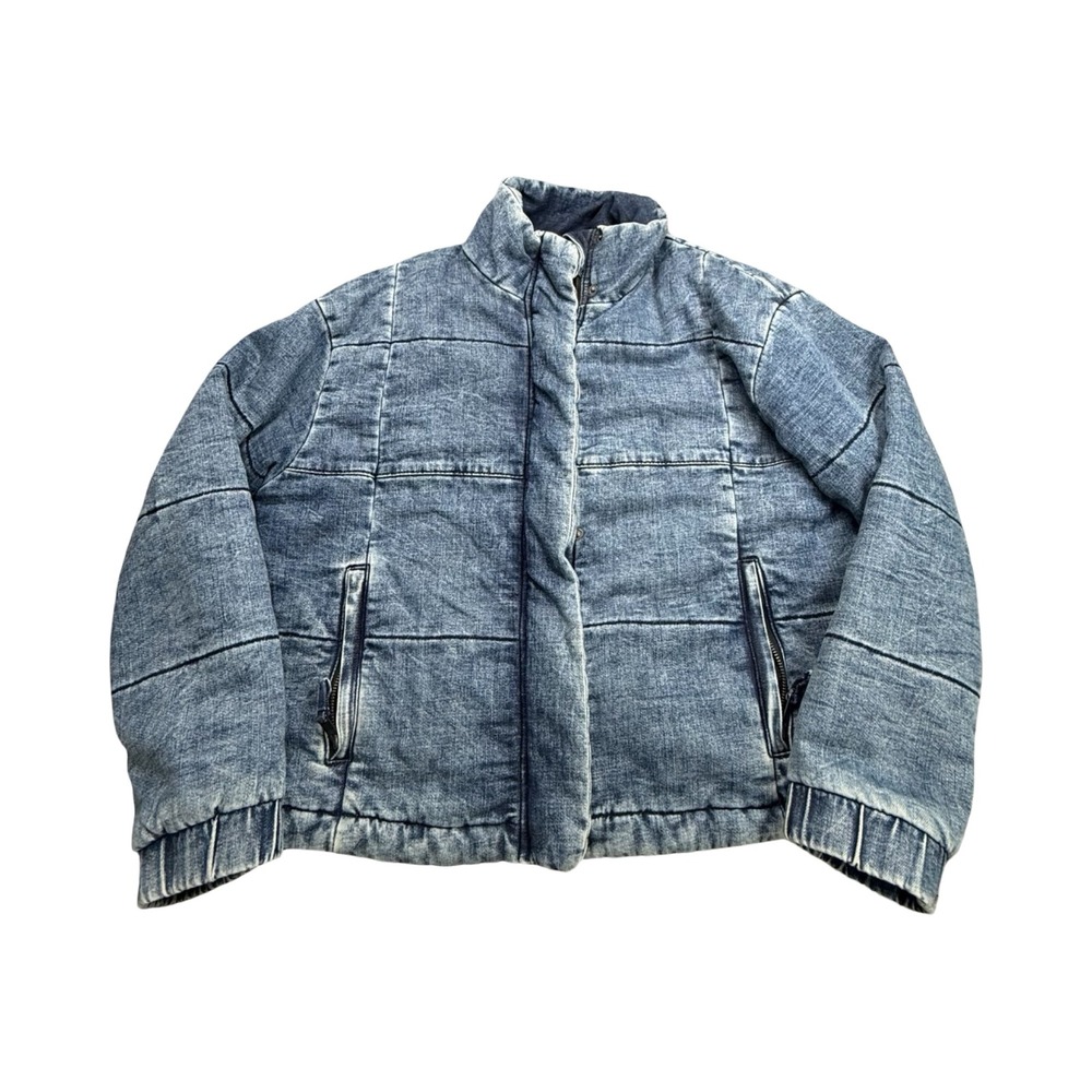 American Eagle Puffer Jacket Mens M Blue Acid Wash Denim Quilted Streetwear